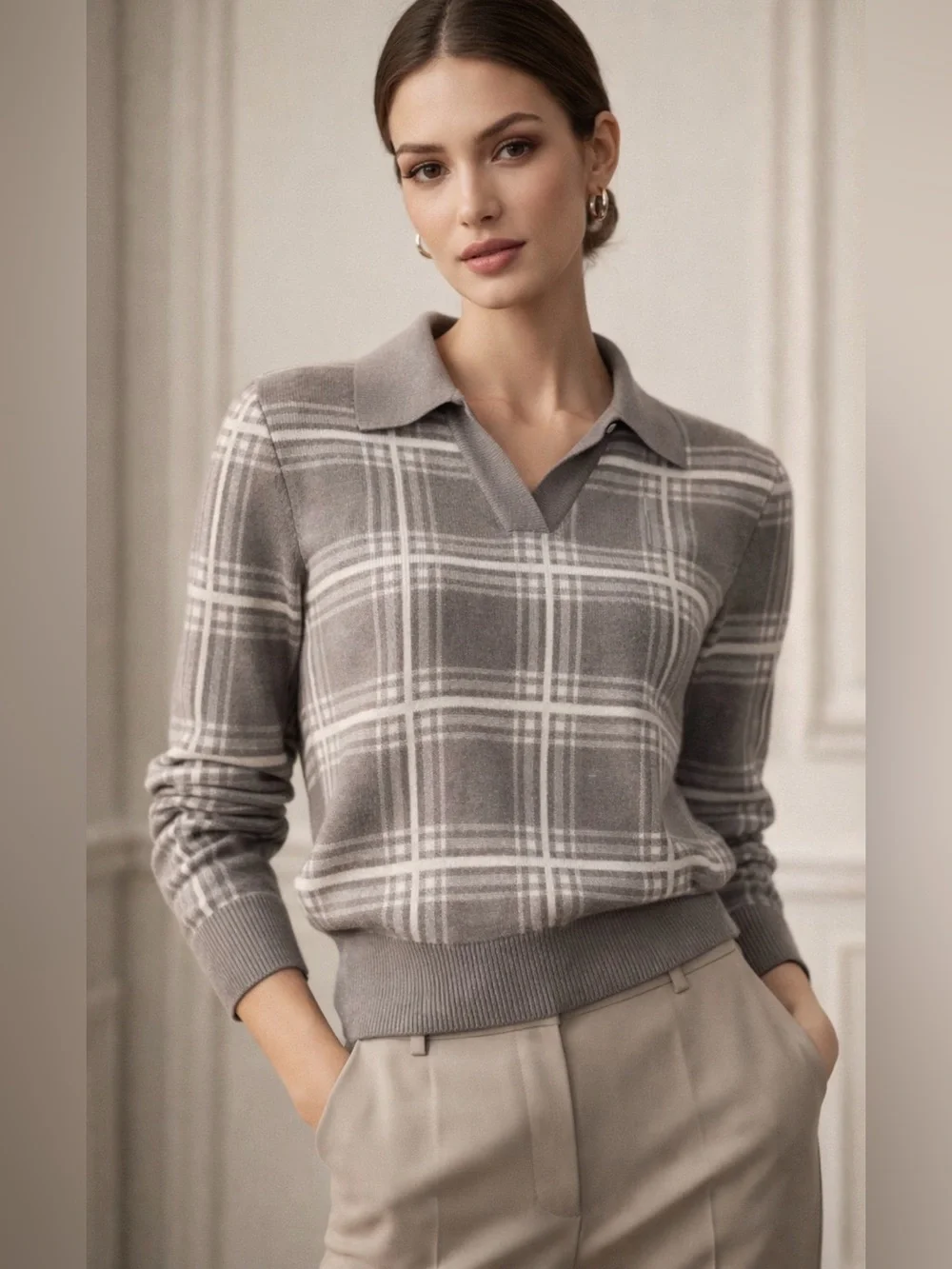Max Studio Plaid Collared Sweater - Picture 1 of 5